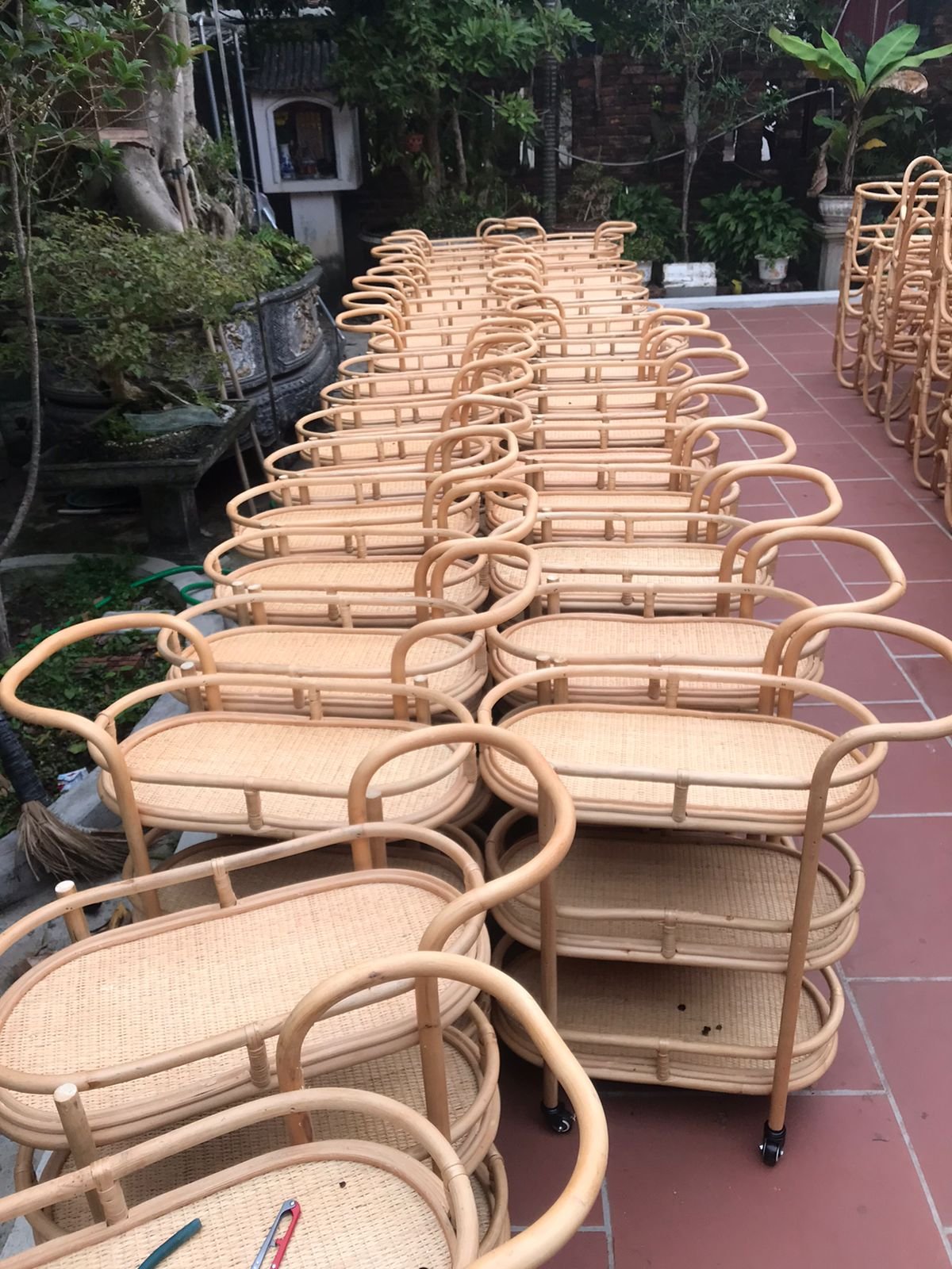 Rattan Serving Tray Hand Woven Natural Rattan Bar Trolley Versatile Kitchen Hotel Furniture Wholesale Natural Trolley