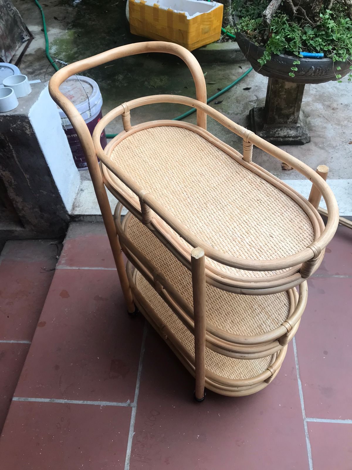 Rattan Serving Tray Hand Woven Natural Rattan Bar Trolley Versatile Kitchen Hotel Furniture Wholesale Natural Trolley