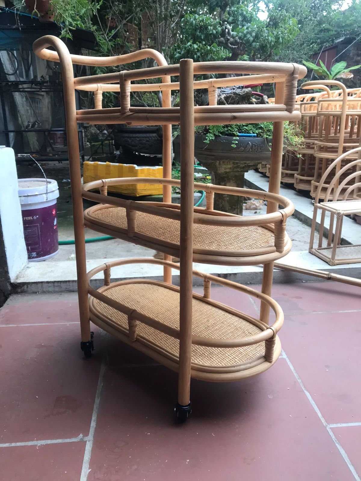 Rattan Serving Tray Hand Woven Natural Rattan Bar Trolley Versatile Kitchen Hotel Furniture Wholesale Natural Trolley