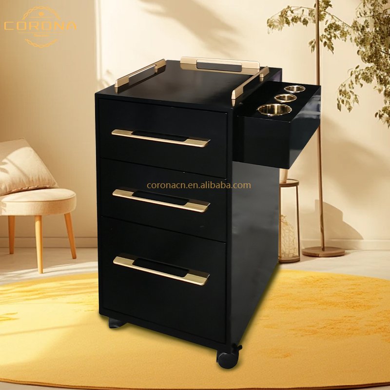 Multifunction Hairdressing Pedicure Trolley 3 Layer Drawers Wooden Hair Salon Trolley Rolling Cart With Wheels