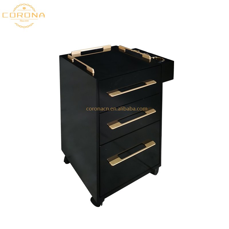 Multifunction Hairdressing Pedicure Trolley 3 Layer Drawers Wooden Hair Salon Trolley Rolling Cart With Wheels