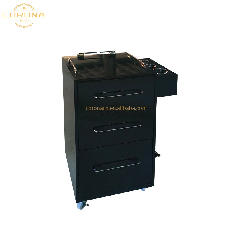 Multifunction Hairdressing Pedicure Trolley 3 Layer Drawers Wooden Hair Salon Trolley Rolling Cart With Wheels