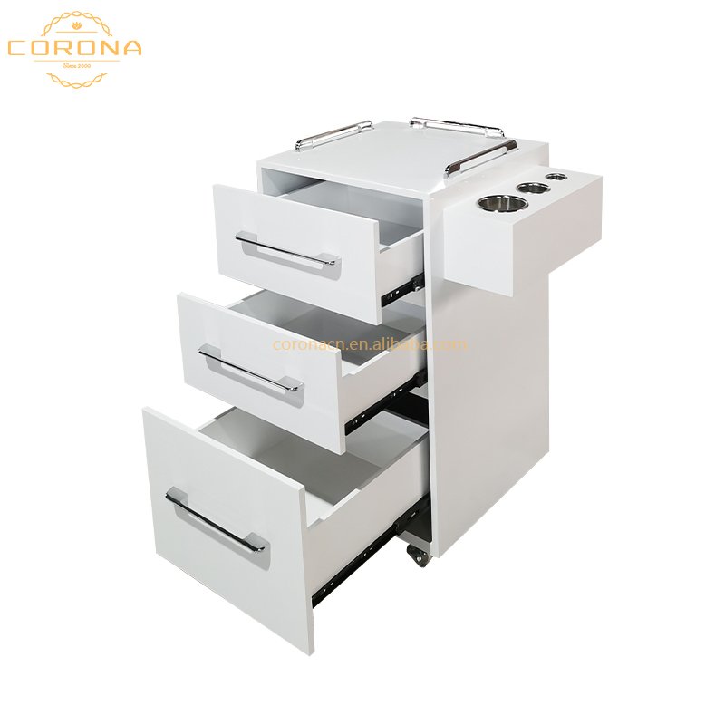 Multifunction Hairdressing Pedicure Trolley 3 Layer Drawers Wooden Hair Salon Trolley Rolling Cart With Wheels