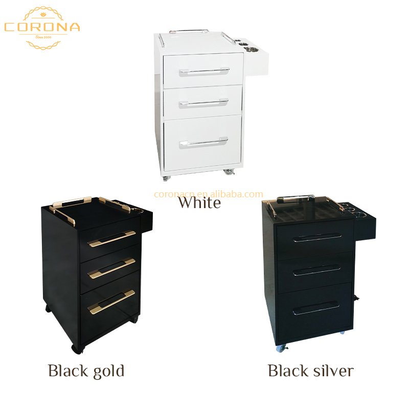 Multifunction Hairdressing Pedicure Trolley 3 Layer Drawers Wooden Hair Salon Trolley Rolling Cart With Wheels