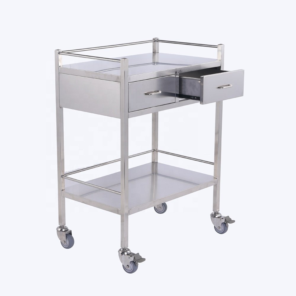2 Tier Stainless Steel Modern 2 Shelves Kitchen Hospital Salon Lab Medical Equipment Instrument Tool Trolley Cart CY-D402