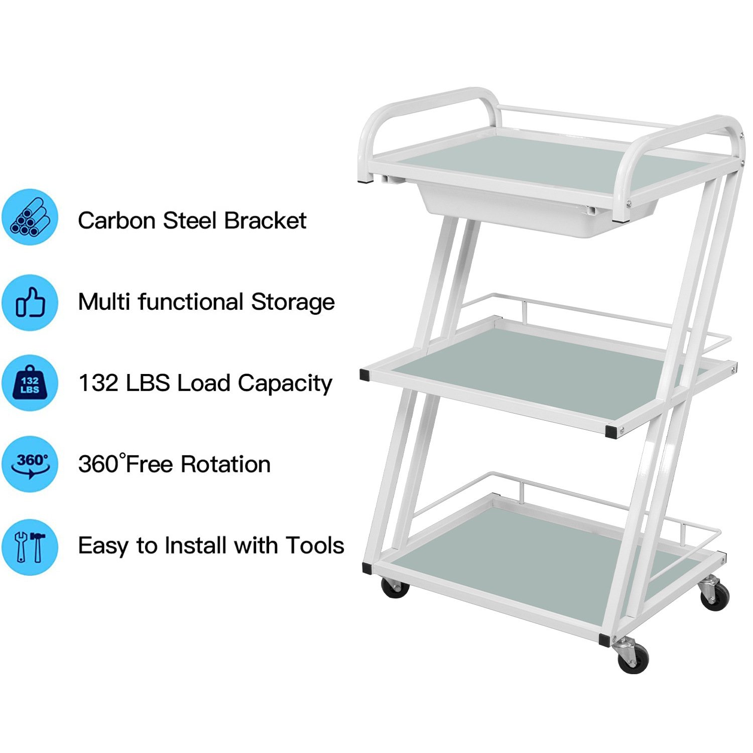 Modern glass Salon Trolleys Creative Salon Furniture Hospital Mobile Storage Trolley Beauty Salon Medical Tool Trolley