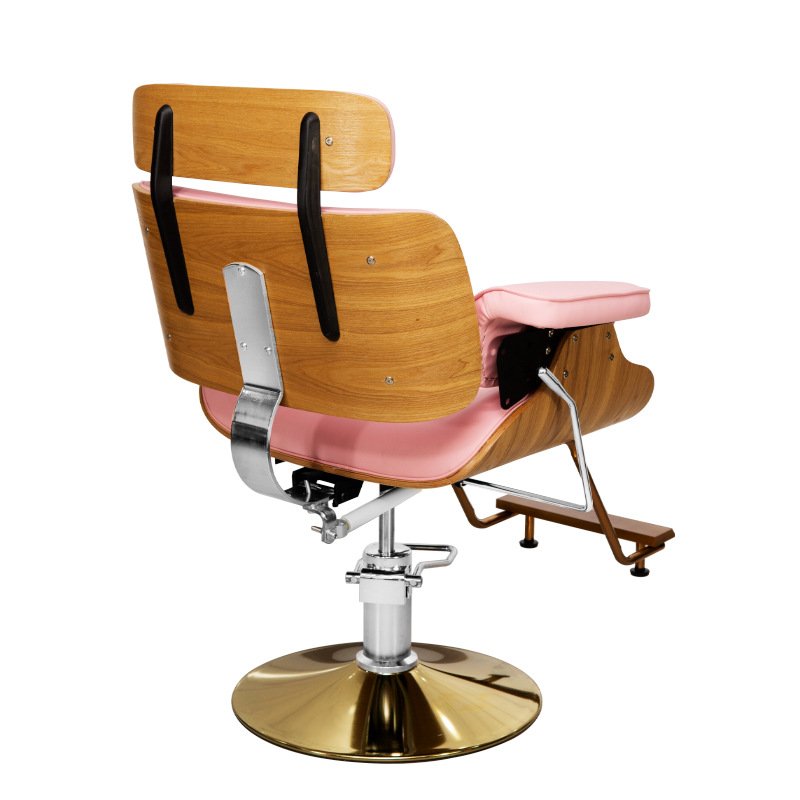 Fashionable Ladies Reclining Barber Chair Set round Base Synthetic Leather Salon Chair Lifting Pink Barber Chair Beauty Salons