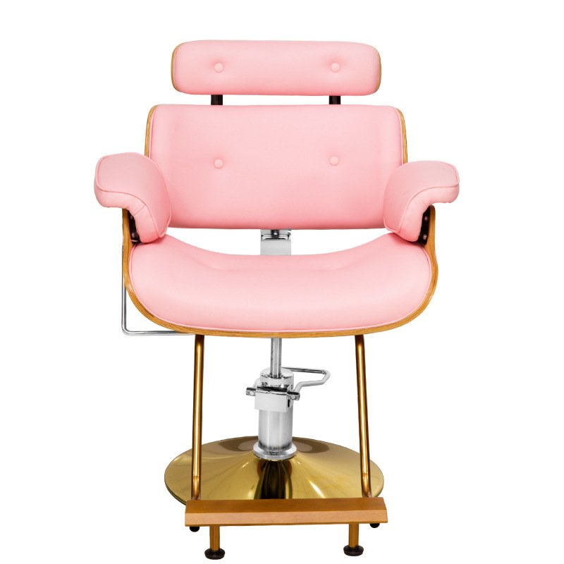 Fashionable Ladies Reclining Barber Chair Set round Base Synthetic Leather Salon Chair Lifting Pink Barber Chair Beauty Salons