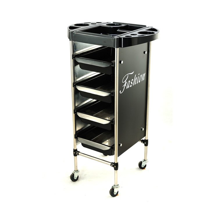 Wholesale hair Salon Furniture Lockable black Barber Trolley With Wheels