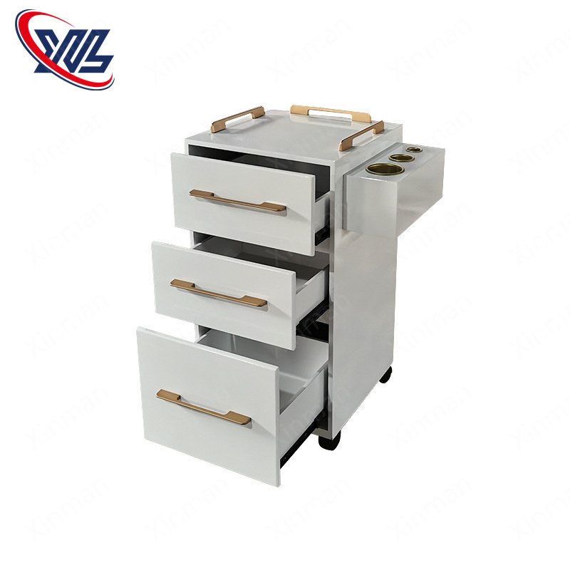 Multifunction Hairdressing Pedicure Trolley 3 Layer Drawers Wooden Hair Salon Trolley Rolling Cart With Wheels