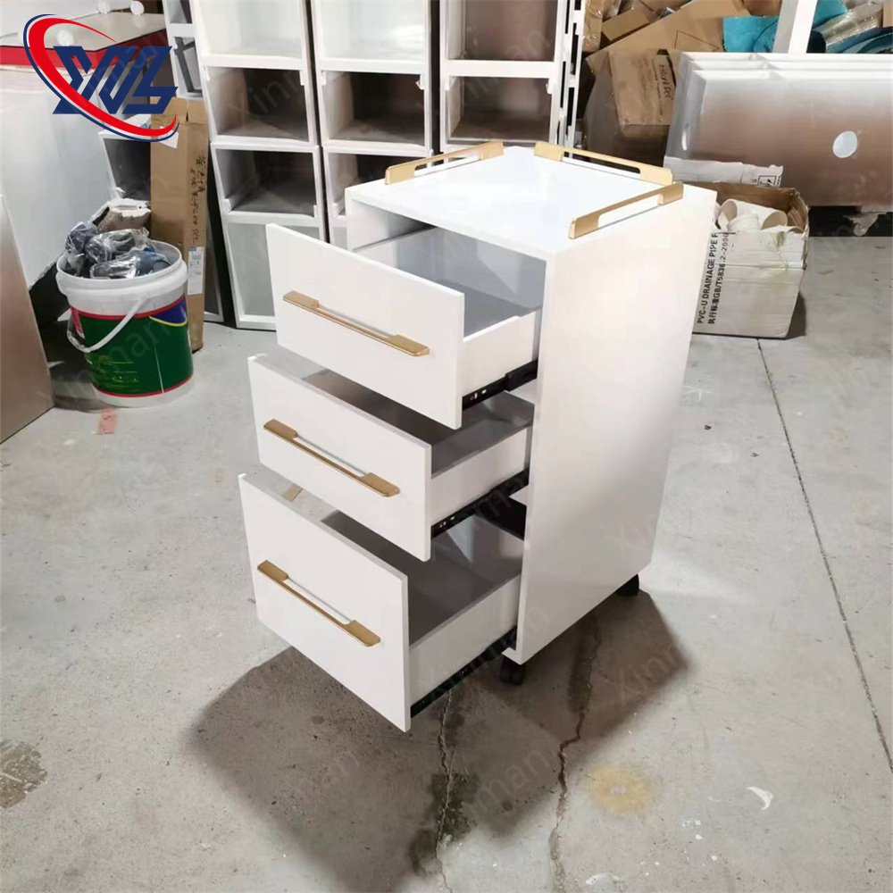 Multifunction Hairdressing Pedicure Trolley 3 Layer Drawers Wooden Hair Salon Trolley Rolling Cart With Wheels