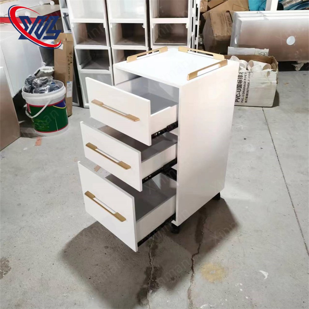 Multifunction Hairdressing Pedicure Trolley 3 Layer Drawers Wooden Hair Salon Trolley Rolling Cart With Wheels