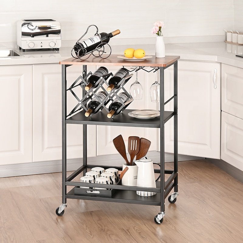 Fashion Home Kitchen Serving Trolley Mobile Storage Cart Hotel Food Coffee Salon Cart Drinks Bar Cart Kitchen Trolley