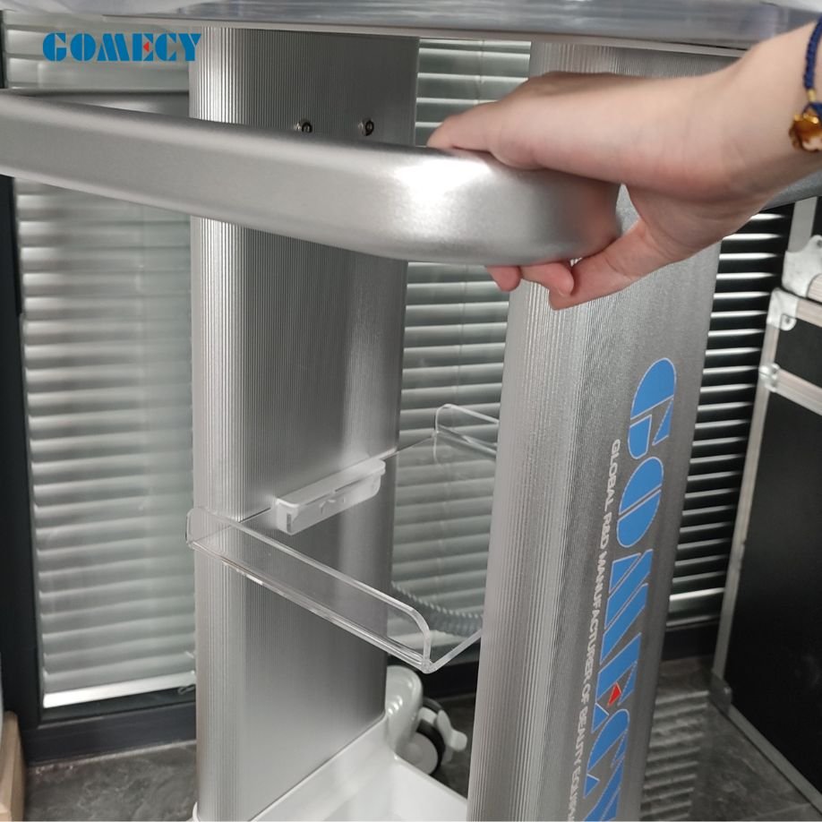 GOMECY Silver 4 wheels movable trolley cart table for pemf magnetic therapy nail polisher beauty devices holding usage
