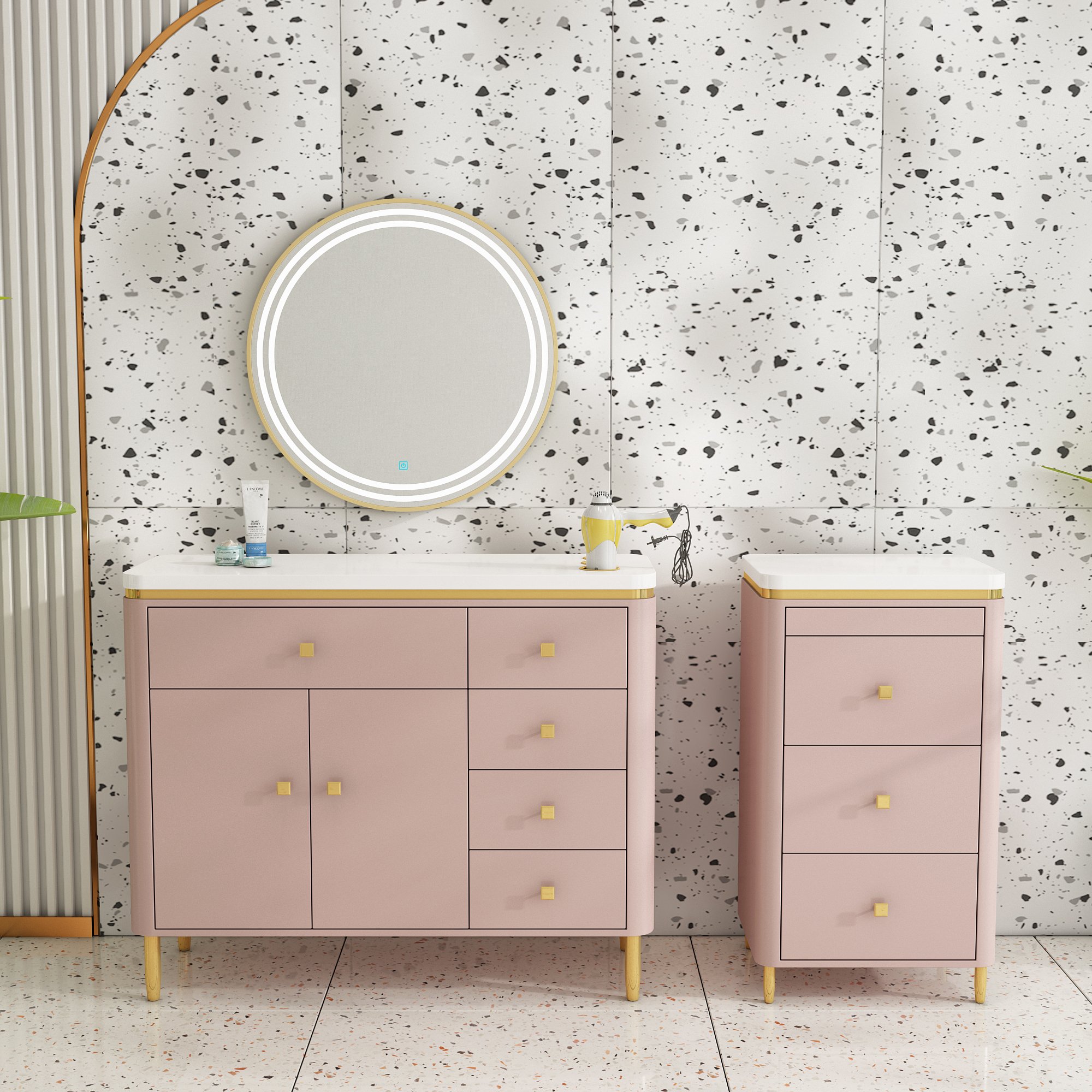 wholesale modern pink salon furniture package salon station for sale