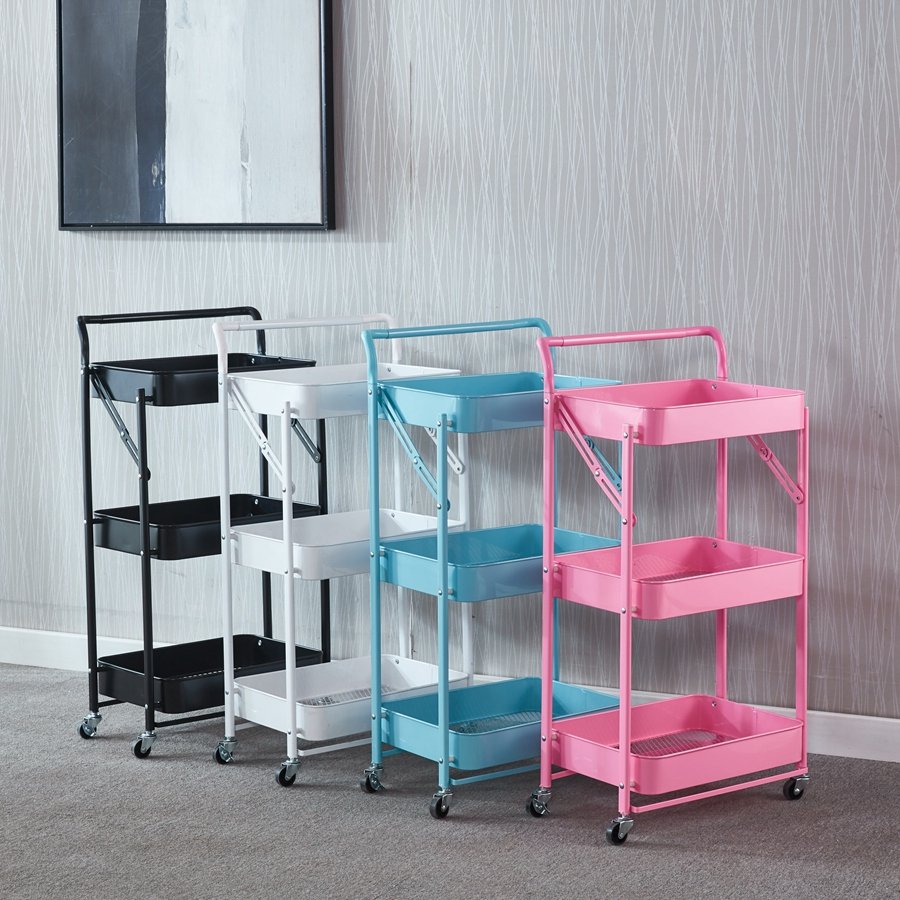 Movable Three-layer Foldable Beauty Salon Makeup Vanity Tool Box Trolley With Wheels