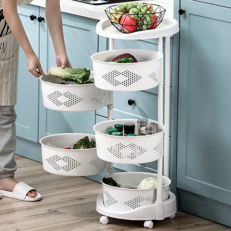 Hot Selling White Round 4 Tier Storage Salon Trolley Plastic Rotating Kitchen Food Organization Rolling cart