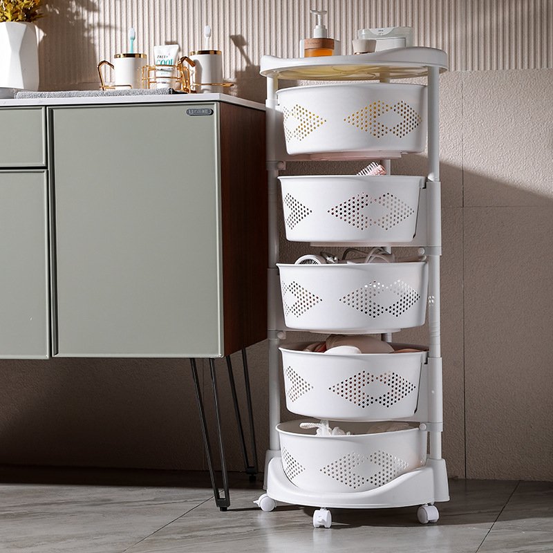 Hot Selling White Round 4 Tier Storage Salon Trolley Plastic Rotating Kitchen Food Organization Rolling cart