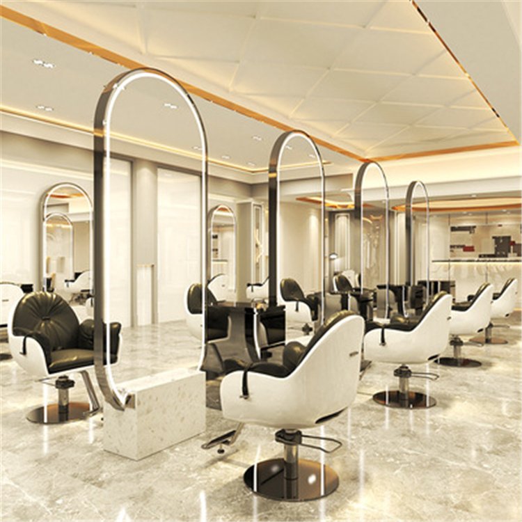 Diant Barber stations furniture double sided salon styling stations stainless steel salon mirror with large storage