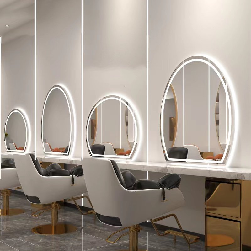 Diant Barber stations furniture double sided salon styling stations stainless steel salon mirror with large storage