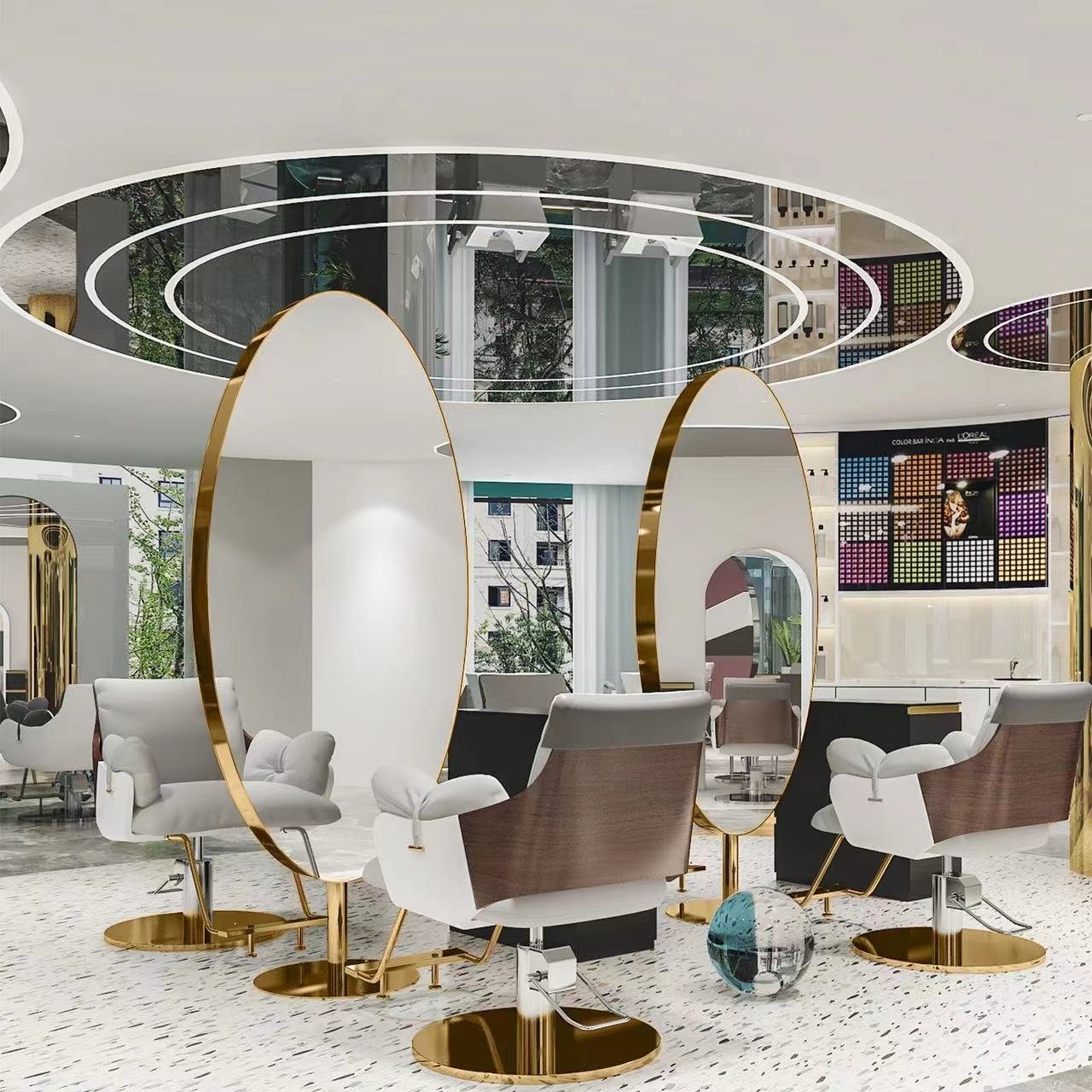 Diant Barber stations furniture double sided salon styling stations stainless steel salon mirror with large storage