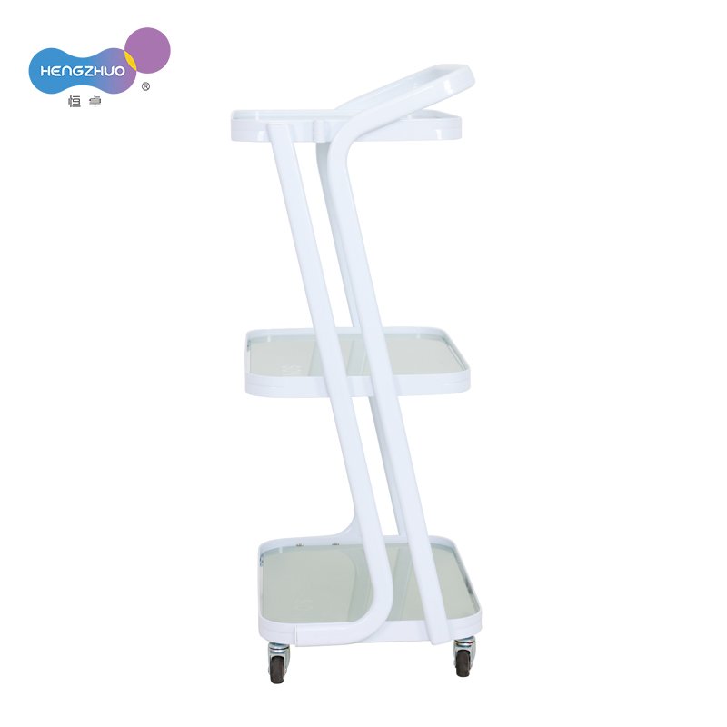 Beauty Salon Trolley Roll Cart Glass Low Price Wholesale Durable 3 Layer Move with 4 Wheels Salon Furniture White Modern 14KG