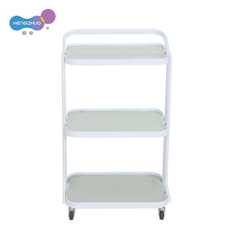 Beauty Salon Trolley Roll Cart Glass Low Price Wholesale Durable 3 Layer Move with 4 Wheels Salon Furniture White Modern 14KG