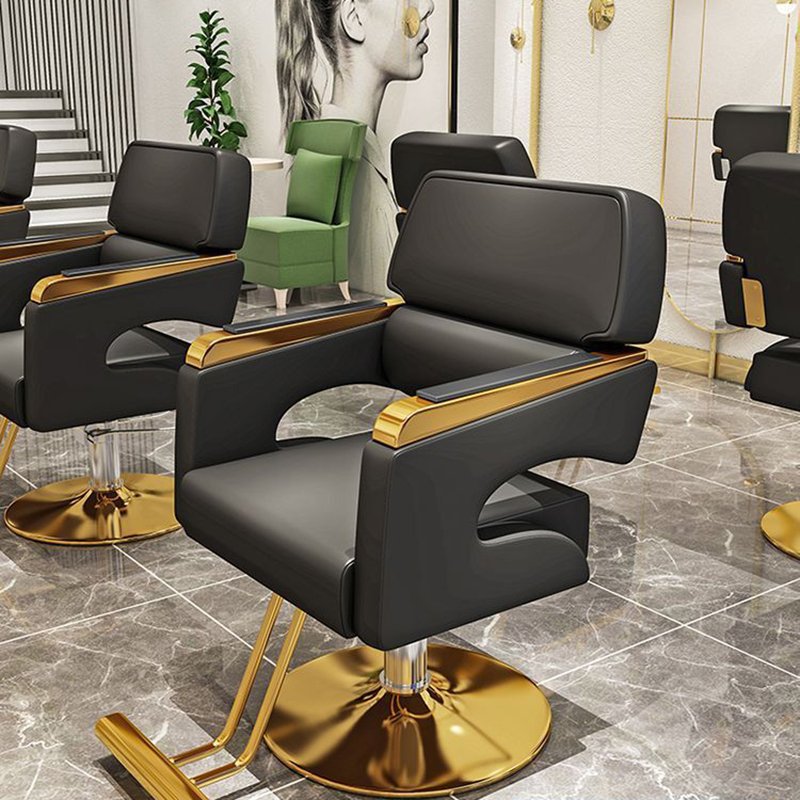 High-end Hair Salon Furniture Armchair Can Rotate And Lift Stainless Steel Black Metal Men's Barber Seat Chair