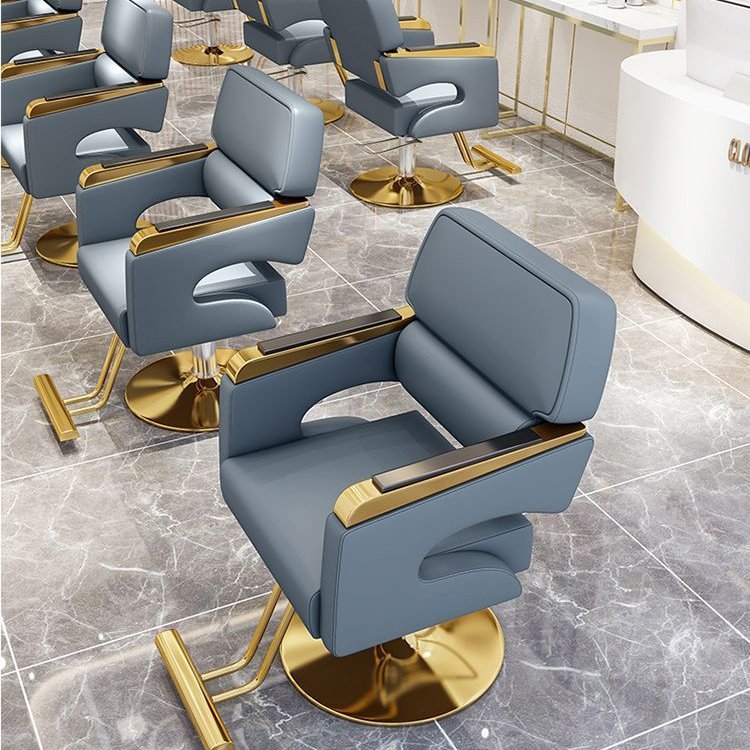 High-end Hair Salon Furniture Armchair Can Rotate And Lift Stainless Steel Black Metal Men's Barber Seat Chair
