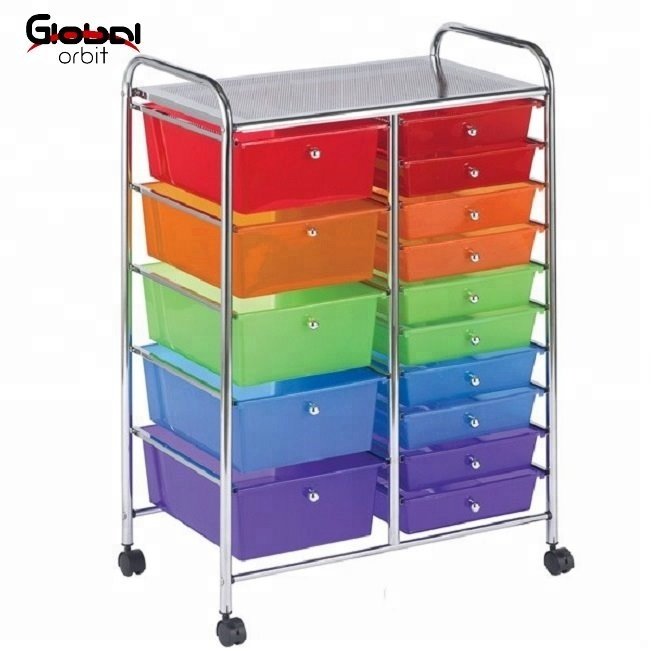 15 Drawer Storage Trolley Mobile Plastic Trolley for Beauty Salon Portable Organizer Storage Organization Trolley Spa