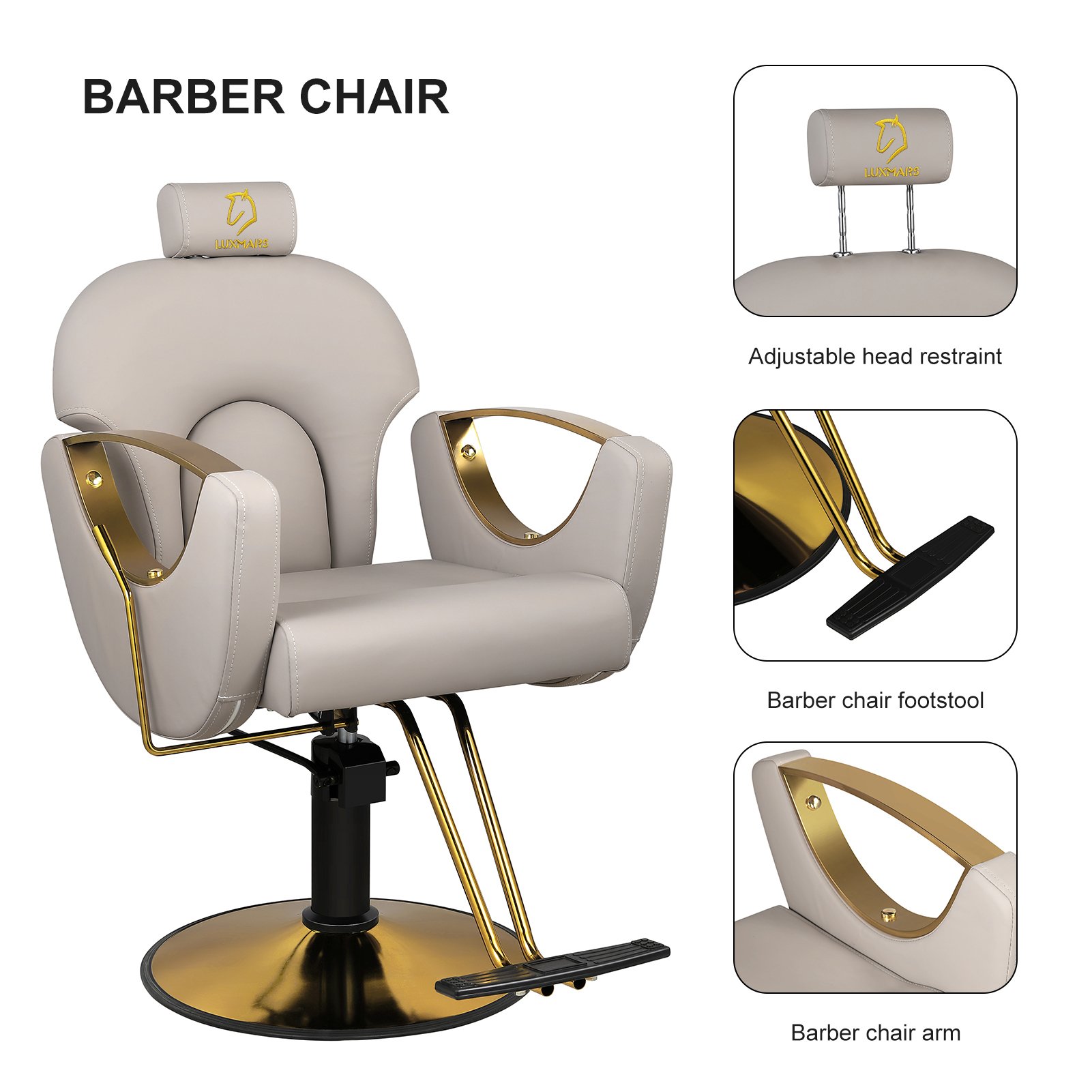 Executive Men's Barber Chair with Headrest and Lumbar Support