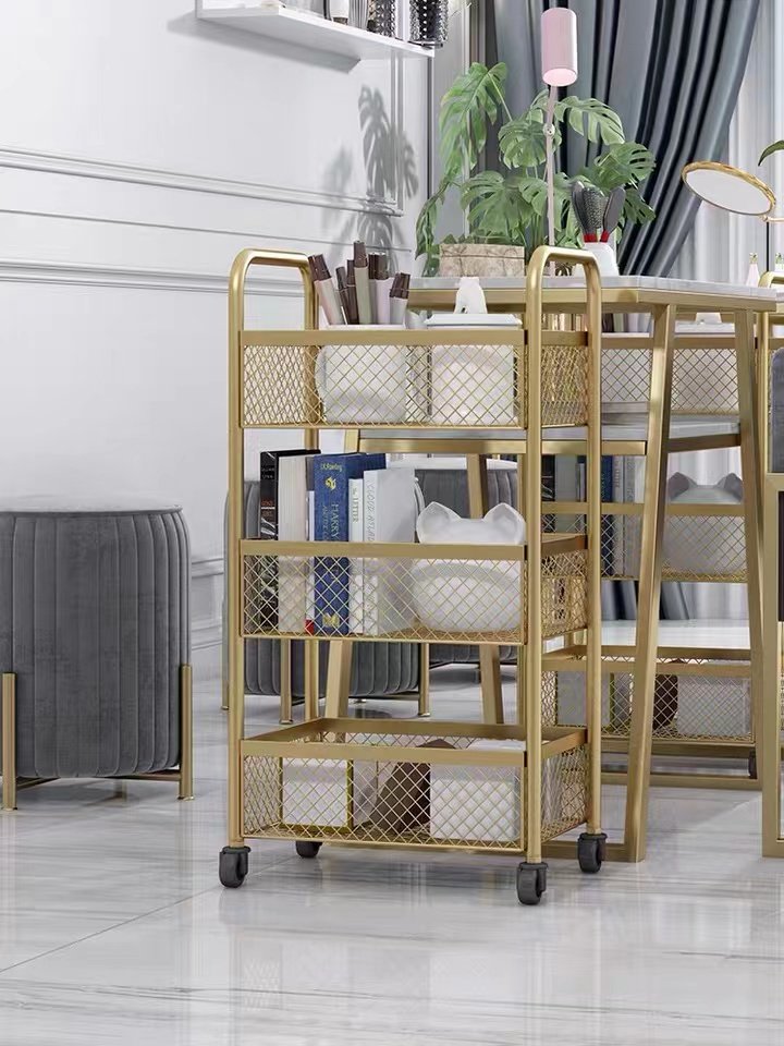 Hot Sale New Simple Make Up Beauty Metal Gold Manicure Pedicure Rolling Hand Cart Salon Drawer Beauty Trolley