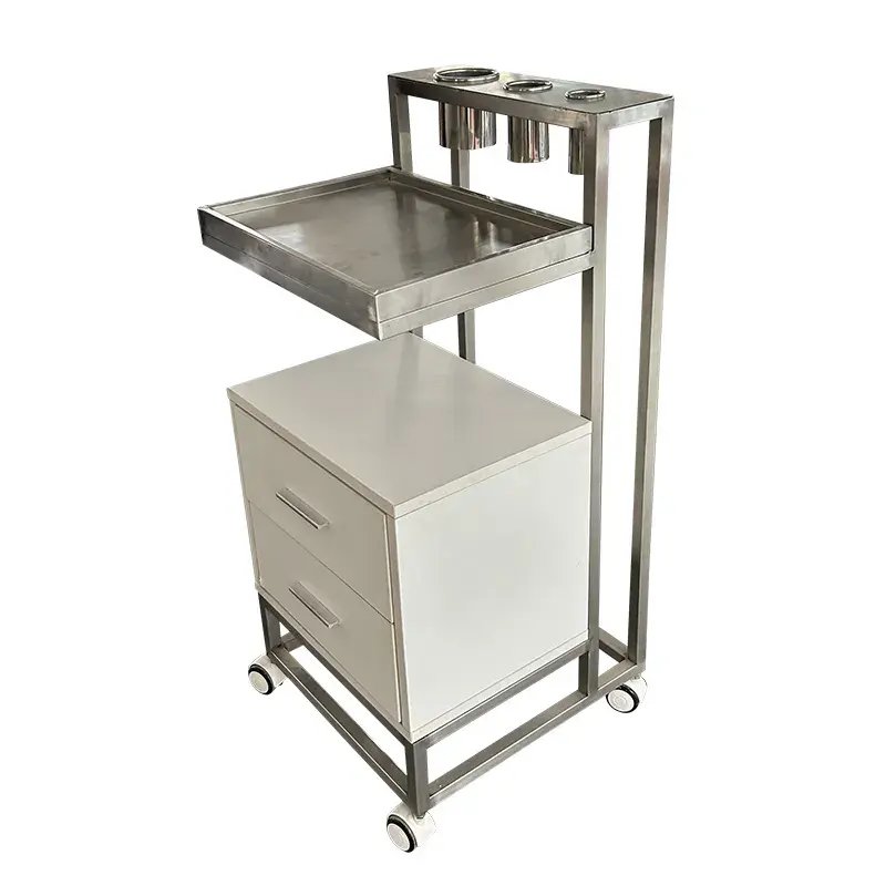 Professional Moving Beauty Trolley White MDF Gold Stainless Metal Style Salon Furniture Hand Carts Trolley