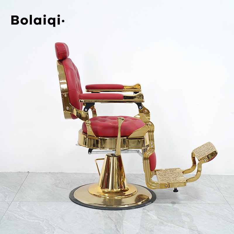 BOLAIQI Professional Hot Sale Red And Gold Barber Chairs Popular Aluminum Foldable Barber Chair