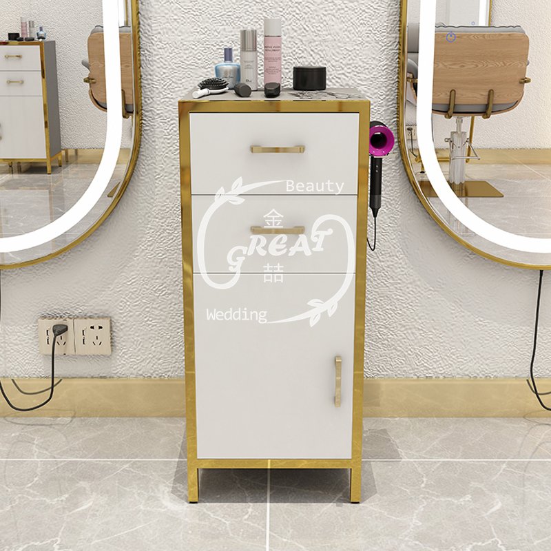 Great Foshan Factory Wholesale Cheap Gold Wood Salon Working Trolley