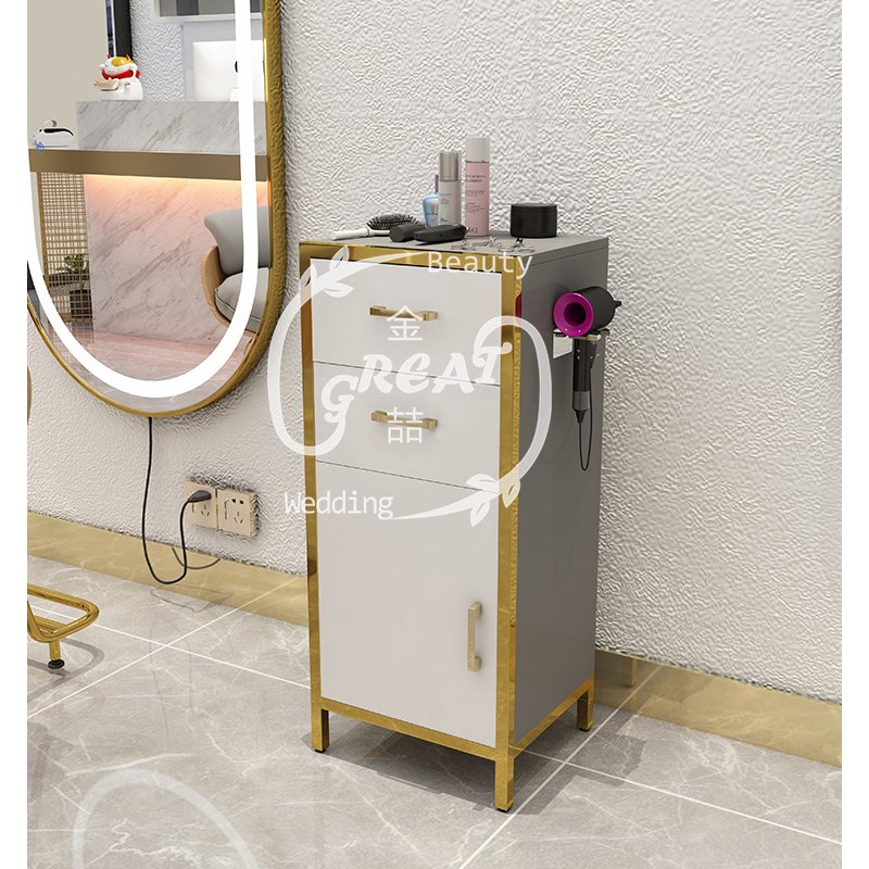Great Foshan Factory Wholesale Cheap Gold Wood Salon Working Trolley