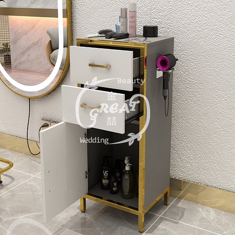 Great Foshan Factory Wholesale Cheap Gold Wood Salon Working Trolley