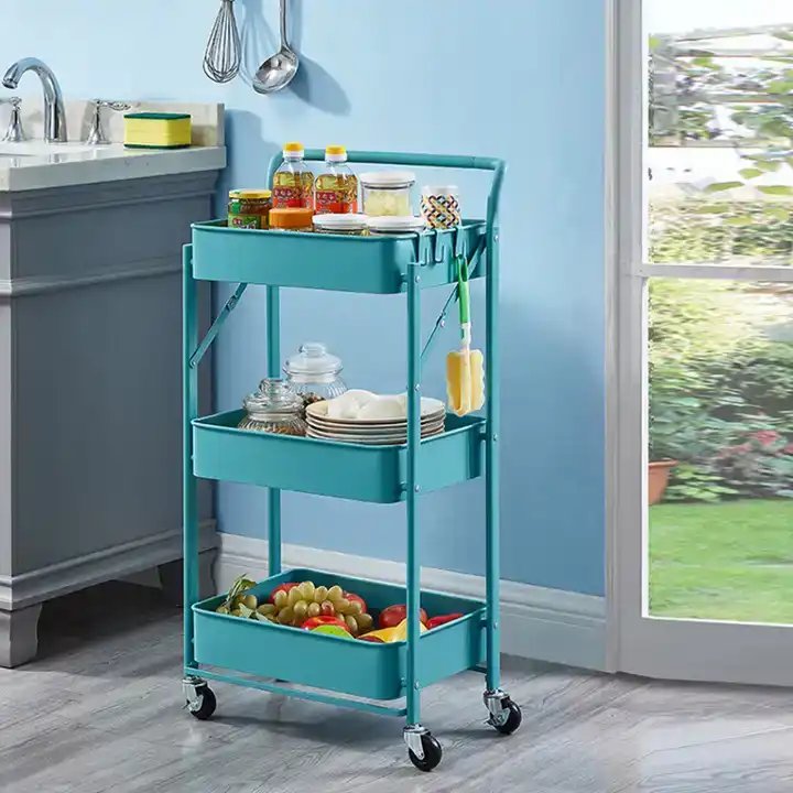4-color foldable three-layer metal roller trolley storage cart convenient home nail salon beauty salon usable trolley