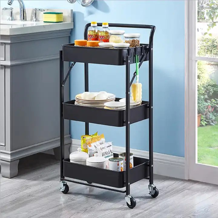 4-color foldable three-layer metal roller trolley storage cart convenient home nail salon beauty salon usable trolley