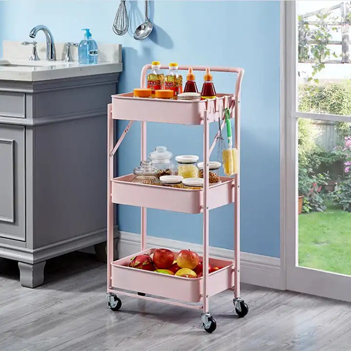 4-color foldable three-layer metal roller trolley storage cart convenient home nail salon beauty salon usable trolley
