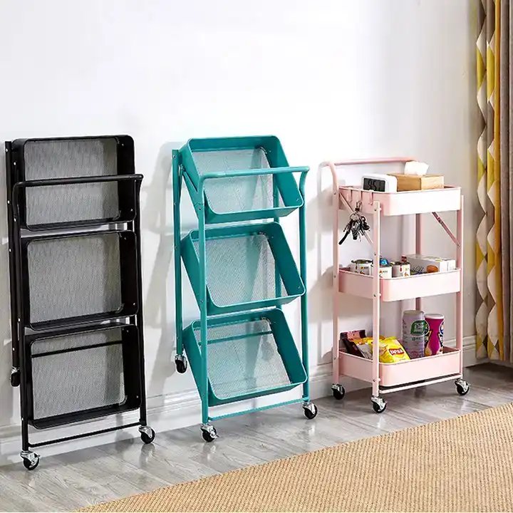 4-color foldable three-layer metal roller trolley storage cart convenient home nail salon beauty salon usable trolley