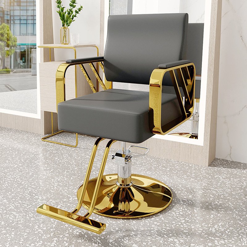 High-end Hair Salon Furniture Armchair Can Rotate And Lift Stainless Steel Black Metal Barber Chair