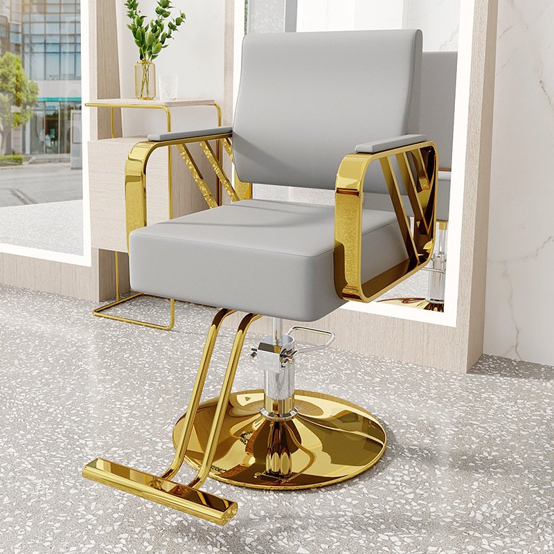 High-end Hair Salon Furniture Armchair Can Rotate And Lift Stainless Steel Black Metal Barber Chair