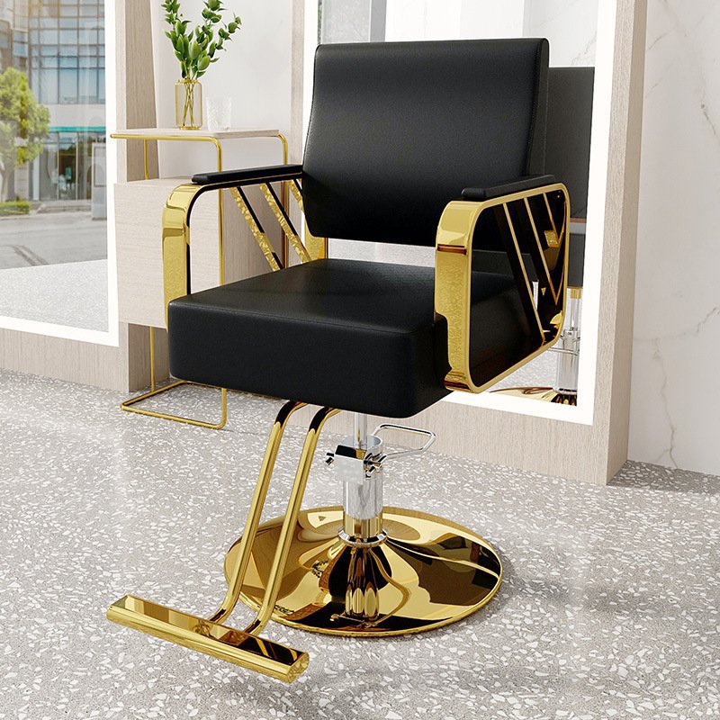High-end Hair Salon Furniture Armchair Can Rotate And Lift Stainless Steel Black Metal Barber Chair