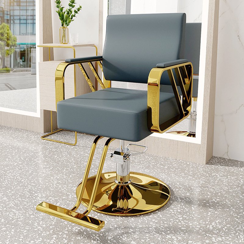 High-end Hair Salon Furniture Armchair Can Rotate And Lift Stainless Steel Black Metal Barber Chair