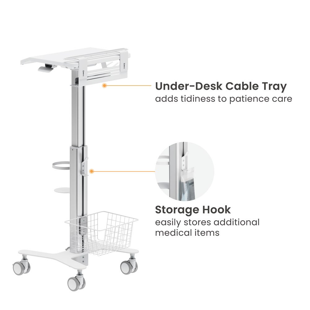 Medical Cart Mobile Height Adjustable Multi-Storage Modular Rolling Hospital Trolley On Wheels With Anti-Theft Laptop Holder
