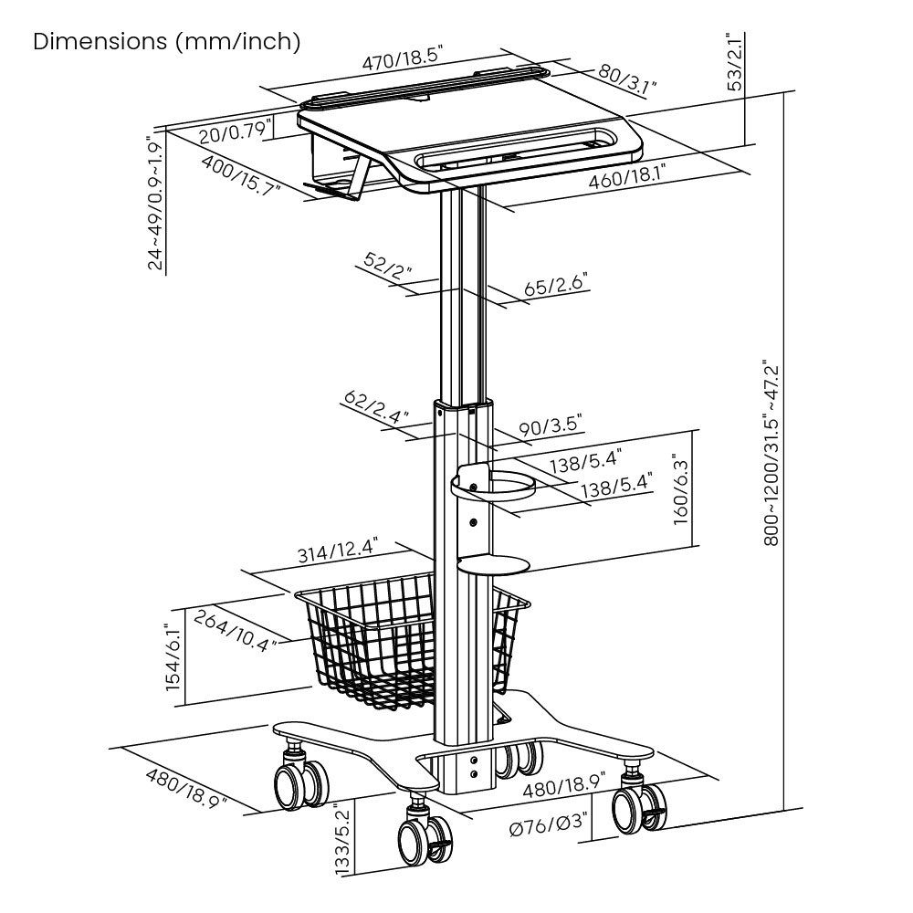 Medical Cart Mobile Height Adjustable Multi-Storage Modular Rolling Hospital Trolley On Wheels With Anti-Theft Laptop Holder