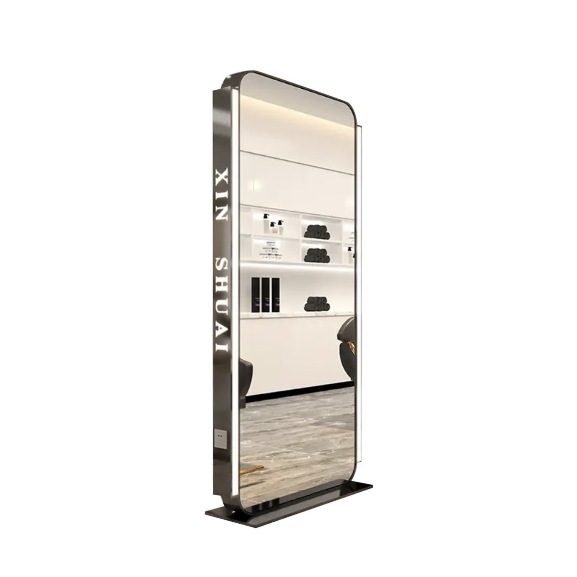Newly Designed Double-Sided Gold Styling Barber Shop Furniture Full-Length LED Beauty Mirror for Hair Salon Make-up Chair