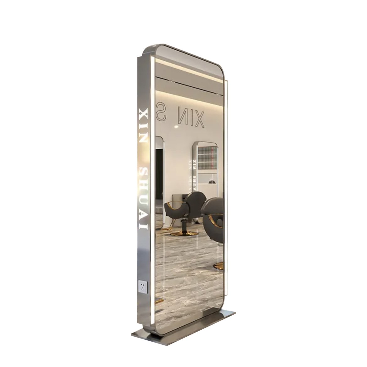 Newly Designed Double-Sided Gold Styling Barber Shop Furniture Full-Length LED Beauty Mirror for Hair Salon Make-up Chair