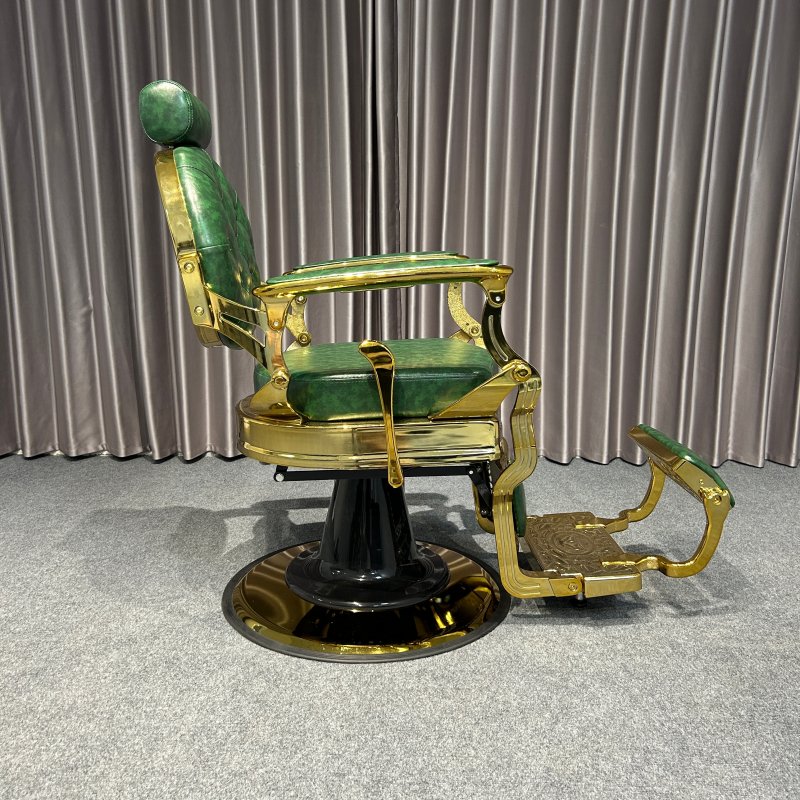 Green antique barber chair with gold frame hairdressing chair for barbershop hair salon beauty furniture